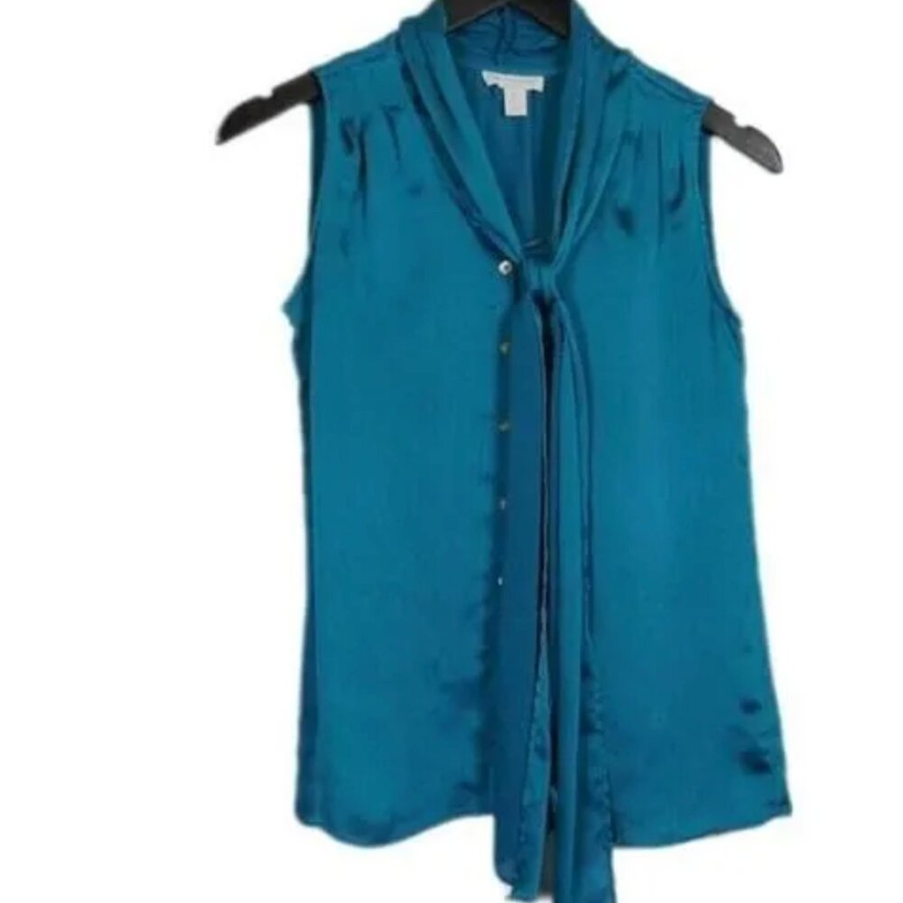Women's Blouse Charter Club TEAL BLUE Sleeveless blouse Petite XL